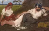 Włodzimierz Tetmajer, Suszenie siana, olej, tektura