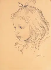 Jan Marcin Szancer, Dziewczynka z kokardą, ołówek, pastel, papier