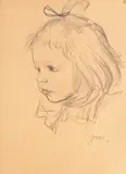 Jan Marcin Szancer, Dziewczynka z kokardą, ołówek, pastel, papier