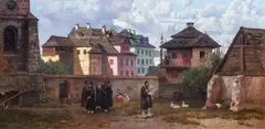 Józef Rapacki, Na krakowskim Kazimierzu, 1916 r., 1916, olej, płótno