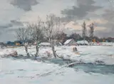 Zima by Eugeniusz Dzierżencki, olej, płótno, sold Feb 2024