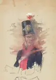 Jan Styka, Studium postaci ułana/ dragona Kawalerii Narodowej z 1794 roku – szkic do „Panoramy Racławickiej”, ołówek, akwarela, papier