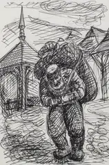 Chaim Goldberg, Postać, tusz, ołówek, papier, 19