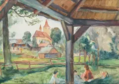 Teodor Grott, Na wywczasach, 1934 r., 1934, akwarela, papier