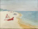 Na plaży, 1928 r. by Soter Jaxa-Małachowski, 1928, akwarela, gwasz, tektura, sold Feb 2024