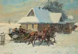 Juliusz Słabiak, Powrót z sanny, olej, płótno, 68