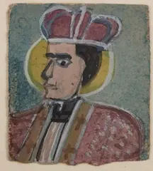 Nikifor Krynicki, Biskup, ok. 1960 r., 1960, akwarela, gwasz, tektura (opakowanie po papierosach NYSA), 8