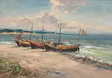 Przy brzegu, 1975 r. by Eugeniusz Dzierżencki, 1975, olej, płótno, sold Sep 2023