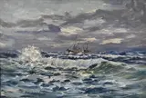 Na morzu by Eugeniusz Dzierżencki, olej, płyta, sold Sep 2023