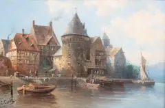 Para wedut by Karl Kaufmann, olej, płótno, sold Sep 2023