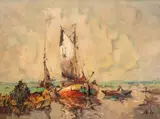 Rudolf Priebe, Łódź, olej, płótno, 60