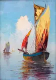 Grzegorz Mendoly-Stefanoff, Łodzie, olej, tektura