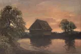 Wiktor Korecki, Zachód słońca nad młynem, olej, tektura