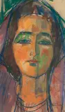 Zygmunt Landau, Głowa młodej kobiety, pastel, tusz, papier