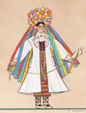 Zofia Stryjeńska, Panna Młoda z Wołynia, pochoir ręcznie kolorowany gwaszem, papier
