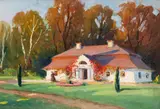 Bronisława Rychter-Janowska, Dworek jesienią, olej, tektura