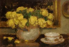 Alfons Karpiński, Żółte róże, olej, tektura, 34