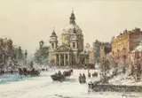 Widok na Plac Trzech Krzyży w Warszawie by Władysław Chmieliński, olej, płótno, sold Dec 2023