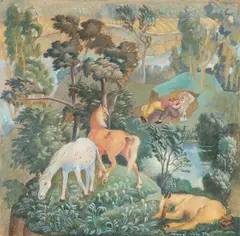 Ildefons Houwalt, Pejzaż idylliczny, tempera, papier