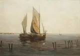 Leopold Wittkowski, Kutry w zatoce, l.30 XX w., olej, płótno