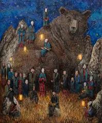 Roch Urbaniak, Ainu, czyli Bronisław Piłsudski i ostatnia pieśń Boga Niedźwiedzia, 2018, 2018, akryl, płótno