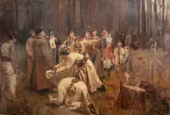 Wincenty Wodzinowski, Sprzedaż lasu, 1902 r., 1902, olej, płótno