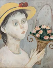 Tadeusz Makowski, Dziewczynka z koszem kwiatów, ok. 1923 r., 1923, olej, deska