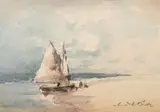 Żaglówka by Marian Mokwa, akwarela, papier, 11, sold Nov 2023