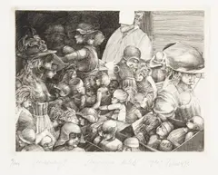 Magazyn lalek, 1987 r. by Krzysztof Skórczewski, 1987, miedzioryt, papier, sold Nov 2023