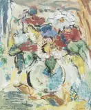 Ewa Przebindowska, Kwiaty w wazonie, 1970 r., 1970, olej, papier