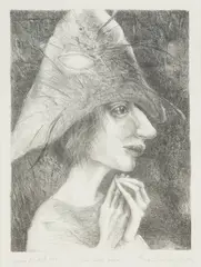 Głowa młodego pajaca, 1979 by Barbara Ziembicka, 1979, litografia, papier, sold Nov 2023