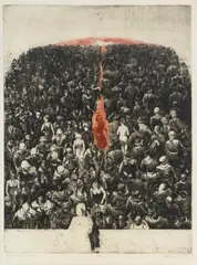 Andrzej Pietsch, Podróżni, 1968, 1968, akwaforta, akwatinta barwna, papier, 57
