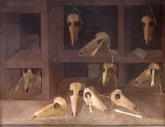 Kiejstut Bereźnicki, Martwa natura z maskami zwierzęcymi, 1991–1999, olej, płótno, 93