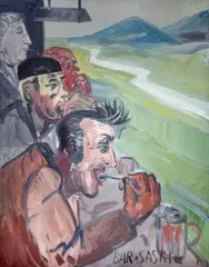 Edward Dwurnik, Bar Saski II, z cyklu 'Sportowcy', 1990, 1990, olej, płótno
