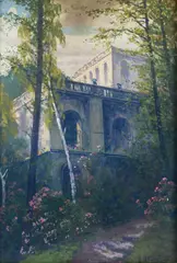 Rudolf Hellgrewe, Budowla w parku, olej, tektura