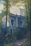 Rudolf Hellgrewe, Budowla w parku, olej, tektura