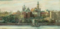 Władysław Chmieliński, Widok na dawną Warszawę od strony Pragi, olej, płótno