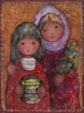 Dzieci, 1960 r. by Maria Urban-Mieszkowska, 1960, olej, płótno, sold Oct 2023