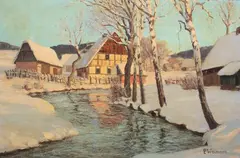 Paul Weimann, Pejzaż zimowy, olej, płótno, 40