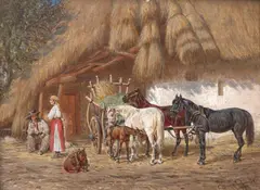 Franz Quaglio, Przed chatą, 1899, 1899, olej, deska