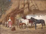 Franz Quaglio, Przed chatą, 1899, 1899, olej, deska