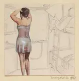 Szymon Kobyliński, Przed lustrem, 1957, 1957, ołówek, gwasz, akwarela, papier, 7