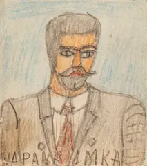 Nikifor Krynicki, Portret brodatego mężczyzy, kredka, papier, 10