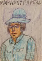 Nikifor Krynicki, Portret kobiety w kapeluszu, kredka, papier