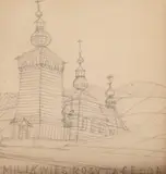 Nikifor Krynicki, Kościół w Miliku, l. 60. XX wieku, ołówek, papier