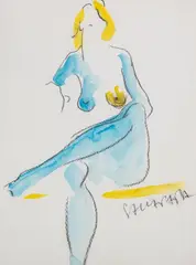 Joanna Sarapata, Akt kobiecy, akwarela, pastel, papier