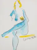 Joanna Sarapata, Akt kobiecy, akwarela, pastel, papier