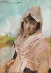Feliks Michał Wygrzywalski, Kobieta z wachlarzem, 1925 r., 1925, pastel, papier