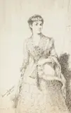 Lucjan Przepiórski, Portret damy z wachlarzem, 1884 r., 1884, piórko, papier, 34