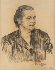 Józef Mehoffer, Portret kobiety (Matka żony), 1944 r., 1944, węgiel, papier